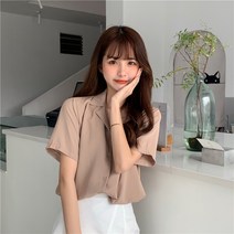 보나비 여성용 캐주얼 파스텔 반팔 블라우스
