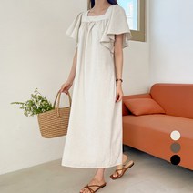 바블링브룩 여성용 스퀘어 넥 소매 날개 루즈핏 롱 원피스
