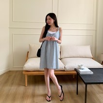 시크블랙 치야리 브이넥 단가라 끈나시 미니원피스 cpops9094k35