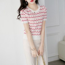 데이소이 여성용 웨이브 씬 반팔 니트