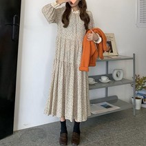 MA 봄 가을 셔링 플라워 원피스