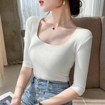루나걸 여성용 폴랑 스퀘어 골지 티셔츠