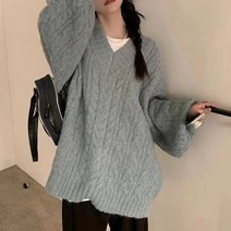 여성용 코지엔 브이넥 오버핏 꽈배기 니트 CH-2211872