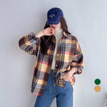 세컨그라운드 여성용 오버핏 도톰 체크 남방