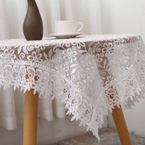 마켓에이 레이스 투명 꽃자수 테이블커버, 화이트, 85 x 85cm