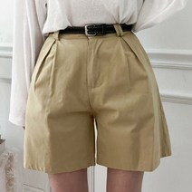 슈가펀 여성용 4부 핀턱 벨트 팬츠