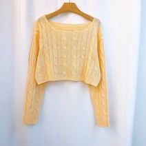 아델모아 여성용 파스텔 꽈배기 입술넥 크롭 긴팔 니트