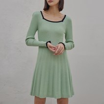 NAIN 배색라인 스퀘어넥 골지 니트 원피스 OP-5857
