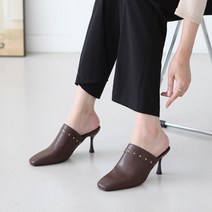 파이 여성용 가죽 큐빅 찡 슬리퍼 힐 8cm P143