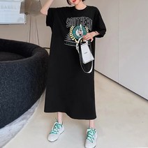 MA 빅사이즈 캐릭터 레터링 롱 원피스티
