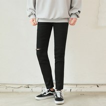 머시따 남성용 컷팅 스판 면 밴딩 블랙 팬츠
