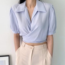 슈가펀 코비 사선 셔링 블라우스