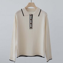 여성용 로로 카라넥 단추 긴팔 골지 니트 n1708