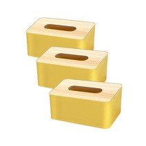 부스마켓 심플 직사각형 우든 티슈 트레이 A타입 3p, 옐로우, 1세트