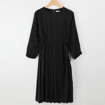 빼빼 여성용 피치기모 사이드리본밴딩 플리츠 롱 원피스