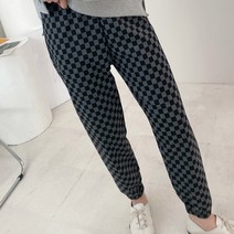마이시즌 여성용 고방 체크 밴딩 조거 팬츠