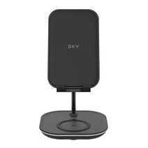 SKY 필 2 in 1 각도조절 무선충전기 LED 스마트폰 태블릿 거치대 W32 SKY-W32, 블랙, 1개