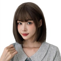 하이유니 보브 컷 뱅 중단발 통가발 32cm + 가발망 + 거치대 세트, 쿨브라운