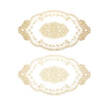 빈티지 플라워 자수 레이스 테이블매트 2종 세트, 딥골드, 라이트골드, 53 x 30 cm