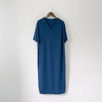 어반프랑 여성용 헤이즐 오픈카라 쿨 니트 롱 옆트임 반팔 원피스