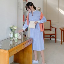 로미스토리 빅사이즈 스트라이프 캐주얼 셔츠 원피스