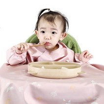 르메이어 유아용 이유식 일체형 방수 앞치마 긴팔 오픈형 턱받이, 핑크 아일랜드, 1개