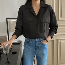 여성용 심플 오픈 카라 포켓 셔츠