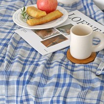 천팜 30수 선염면 이중거즈 위시 체크 패브릭 원단, 1266 블루