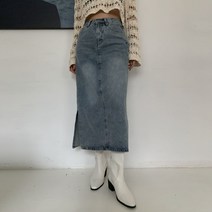 시크블랙 페노메 롱 데님 옆 트임 스커트 cpsk5667k37