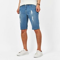 남성용 5부 데미지 청 반바지