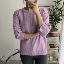 오오엘 여성용 스카시 업 펀칭 라운드 니트