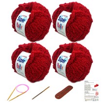 행복뜨기 슈퍼베이비 뜨개실 4p + 바늘 6mm + 돗바늘 + 가죽 라벨 + 목도리 도안 세트, 1세트, 흑장미