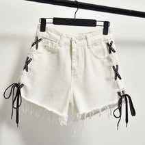 데이소이 여성용 리본 스트랩 데님 숏 팬츠