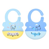 베베아델린 유아용 이유식 실리콘 턱받이 2종 세트, 스페이스 디노, 스카이 디노, 1세트
