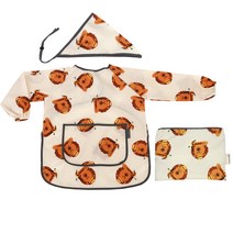 레인보우슈에뜨 아동용 체험미술 긴팔 미술가운 + 두건 + 스토퍼 + 파우치 세트, 라이언