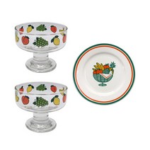 오체어스 상큼 글라스 디저트볼 2p + 도자기 플레이트 스몰 세트 1537, Fruits party(디저트볼), FRUITS(플레이트), 1세트