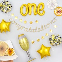 샴페인스팡클 one 골드 축하파티 장식세트, 혼합색상, 1세트
