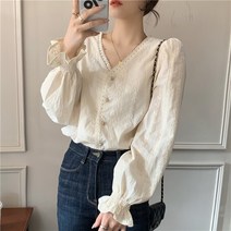 레이스 자수 벌룬 블라우스