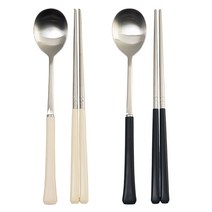 라온누리 블루밍 컬러 수저세트, 숟가락 2p + 젓가락 2쌍, 아이보리, 블랙