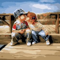 순잠 깜찍 모던 수채화 유채화 개릭터 그림그리기 DIY 세트 40 x 50 x 2.5 cm, 9 서부시대 키스