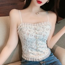 여성용 MA 플라워 레이스 크롭 나시탑