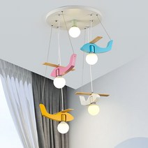 샛별하우스 비행기 5등 펜던트 천장등, 화이트 + 옐로우 + 핑크 + 블루