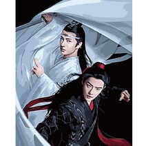 순잠 깜찍 모던 수채화 유채화 개릭터 그림그리기 DIY 세트 40 x 50 x 1.6 cm, 14 흑백무협