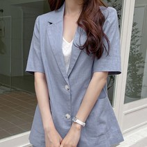 로미스토리 빅사이즈 테일러드 카라 린넨 하프자켓