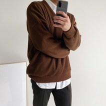 머시따 남성용 골지 오버핏 브이넥 니트 맨투맨