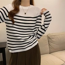 레몬소울 여성용 모스 단가라 라운드 니트티