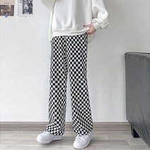 힙한 체스 격자 패턴 와이드 임산부 바지