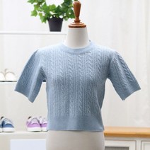 여성용 라라온 레토 크롭 반팔 니트