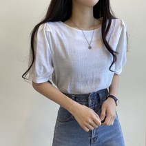 애비뉴 린넨 퍼프 반팔 블라우스