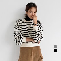 바블링브룩 여성용 스트라이프 세미 크롭 맨투맨